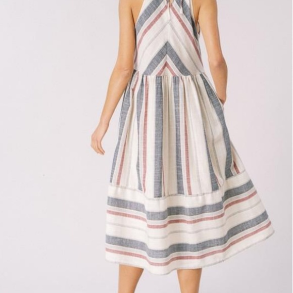 Striped Natural Cotton Halter Dress w/Pockets - Picture 3 of 8